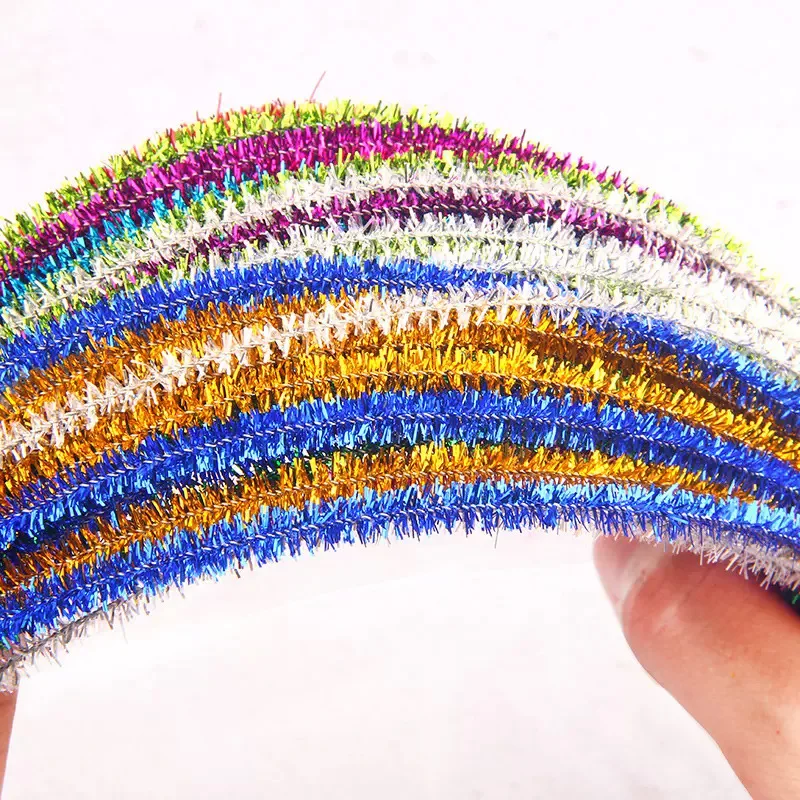 100PCS Glitter Chenille Stems Twisted Rod Wool Root Fluffy Bar Wire DIY Handcraft Twisting Arts Crafts Supplies Pipe Cleaners