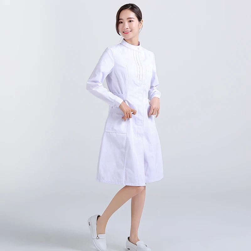 Vestido de manga larga de enfermera para mujer, vestido de laboratorio para estudiantes, rosa y azul, ropa de belleza ajustada, ropa de trabajo, versión coreana, Moda de Primavera