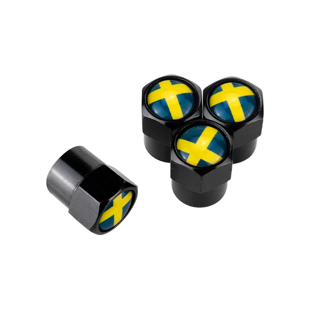 4PCS Sweden Flag Car Wheel Tire Valve Caps Tyre Stem For Audi Mercedes Benz Volkswagen BMW KIA Porsche Toyota Ford Honda Tesla