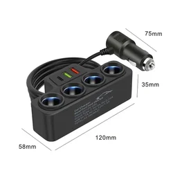 12V/24V Car Cigarette Lighter Adapter 4-Socket 120W 4 Way Cigarette Lighter Adapter Port USB Port Socket Splitte Car