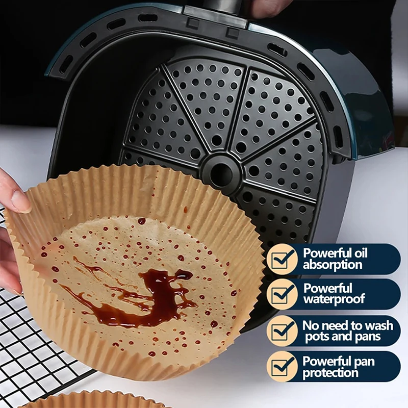 100/50/20PCS Air Fryer Paper Trays Airfryer Baking Paper Molds Square Round Oil-proof Air Fryer Disposable Cooking Paper Liner 3