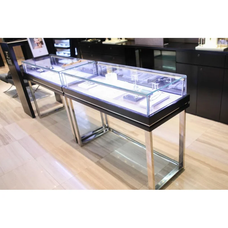 Custom fashionable jewelry display counter retail locable jewelry showcase furniture with LED lighting