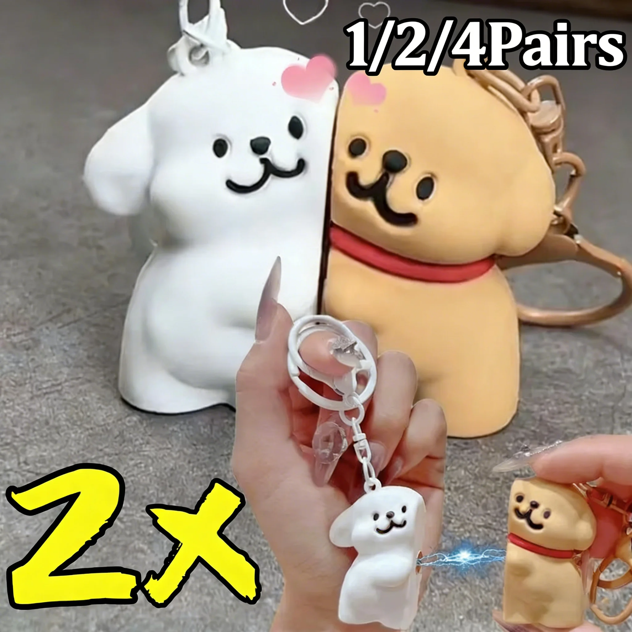 1/2/4 pares bonito dos desenhos animados magnético cão chaveiro boneca casal estilo filhote de cachorro mochila pingente animal chaveiro saco escolar decoração