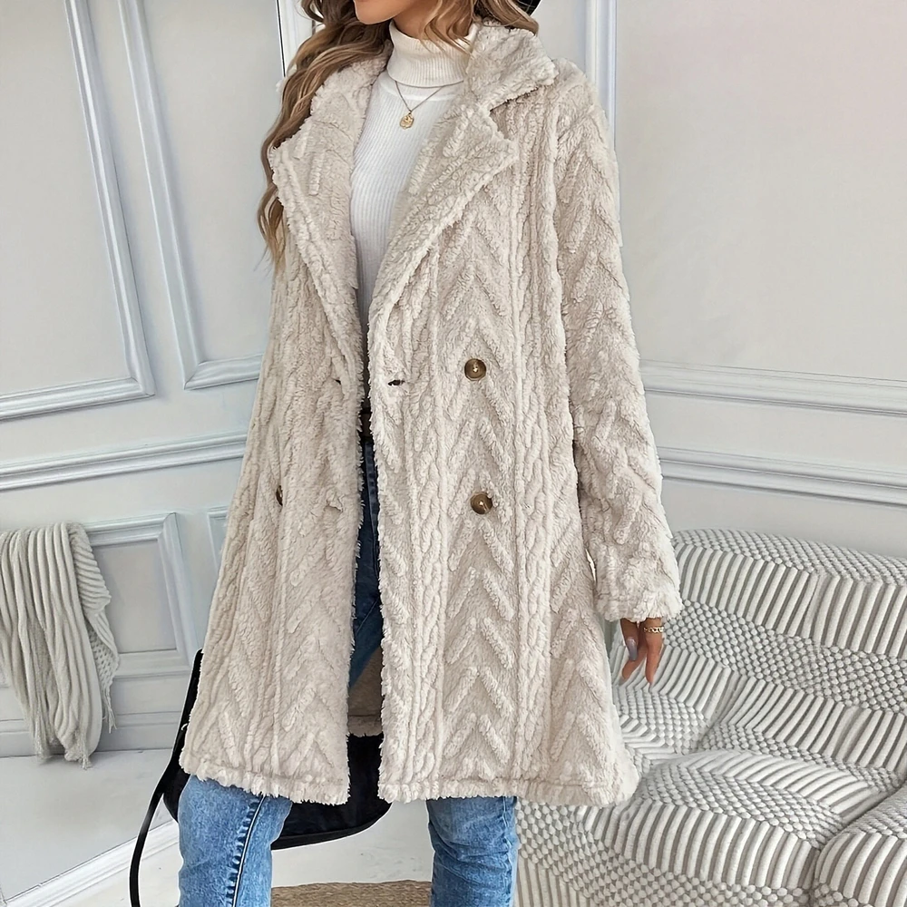 

Женская зимняя куртка с длинным рукавом на пуговицах, повседневное пальто с отложным воротником, однотонное модное повседневное осеннее пальто