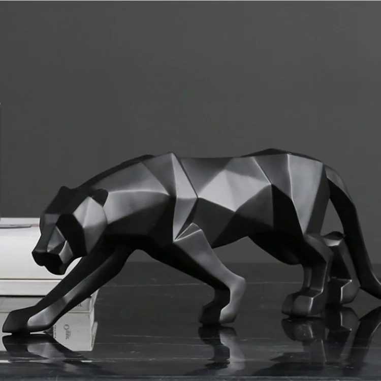 

Home Decor Panther Statue Animal Figurine Abstract Geometric Style Resin Leopard Sculpture Home Office Desktop Decoration Crafts