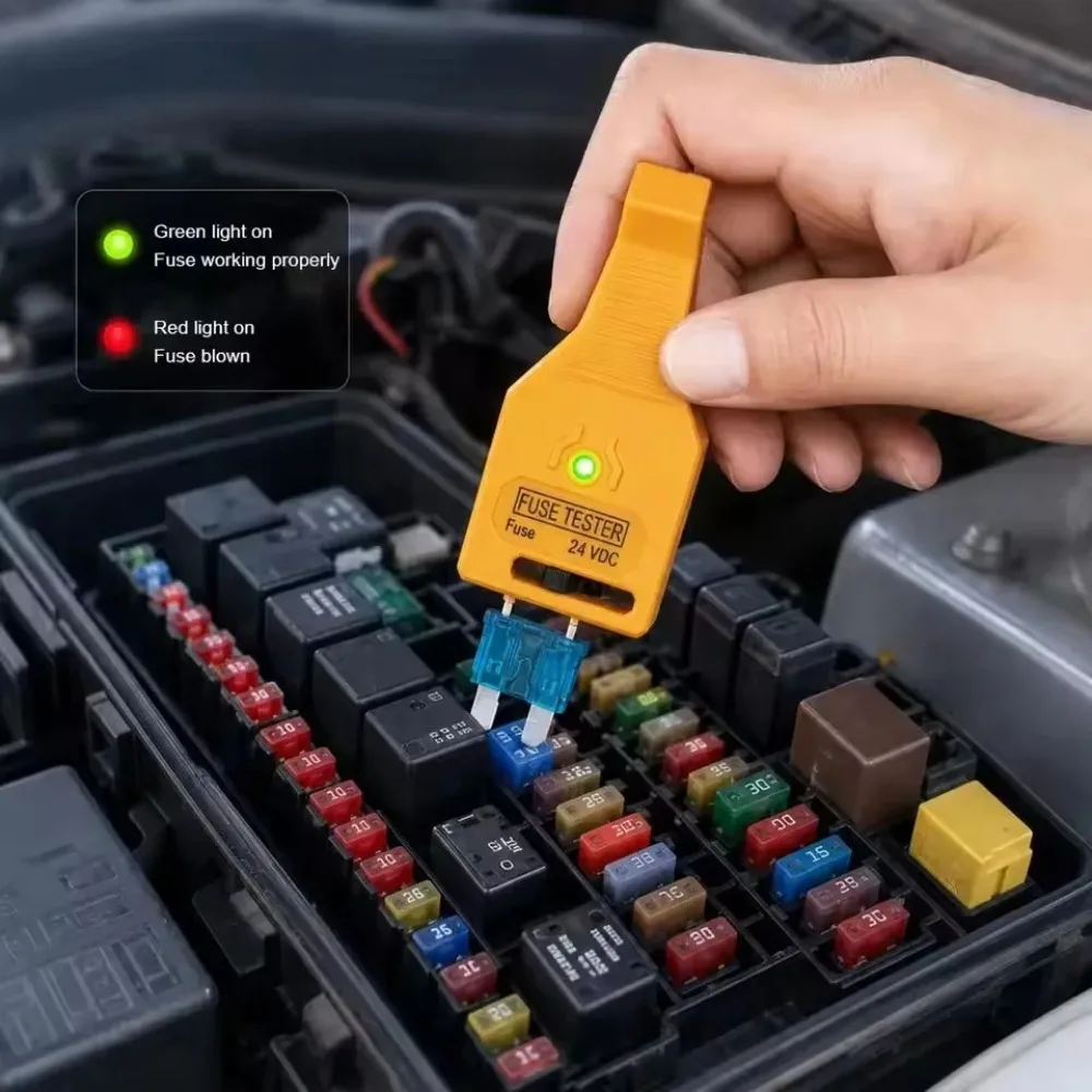 2-in-1 Car Fuse Tester & Puller, 12V 24V Auto Fuse Checker with LED, Automotive Electrical Diagnostic Tool