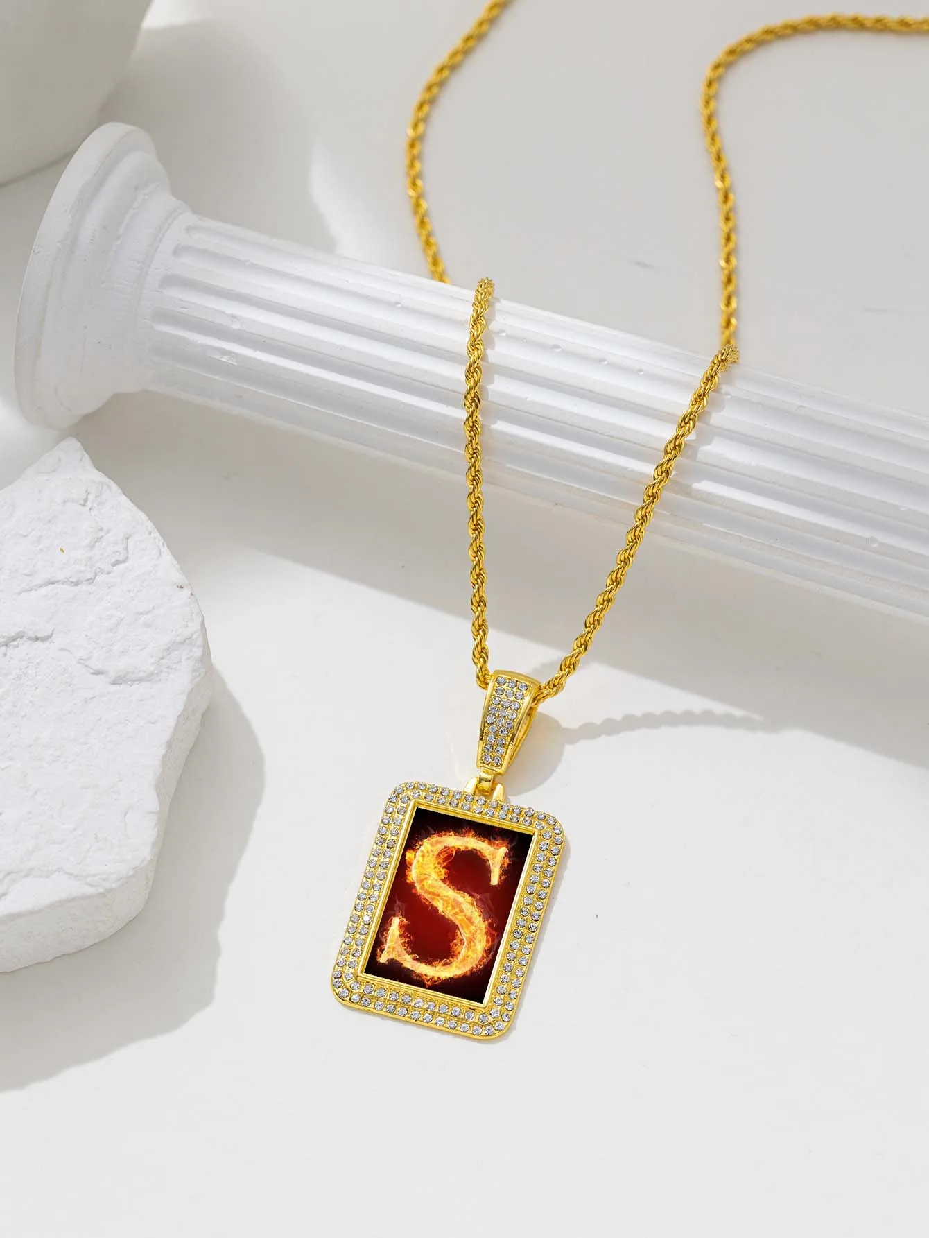 Flame Emitting Alphabet S Necklace Fashion Trends Men's Beautifully Jewelry Valentine's Day Birthday Gift