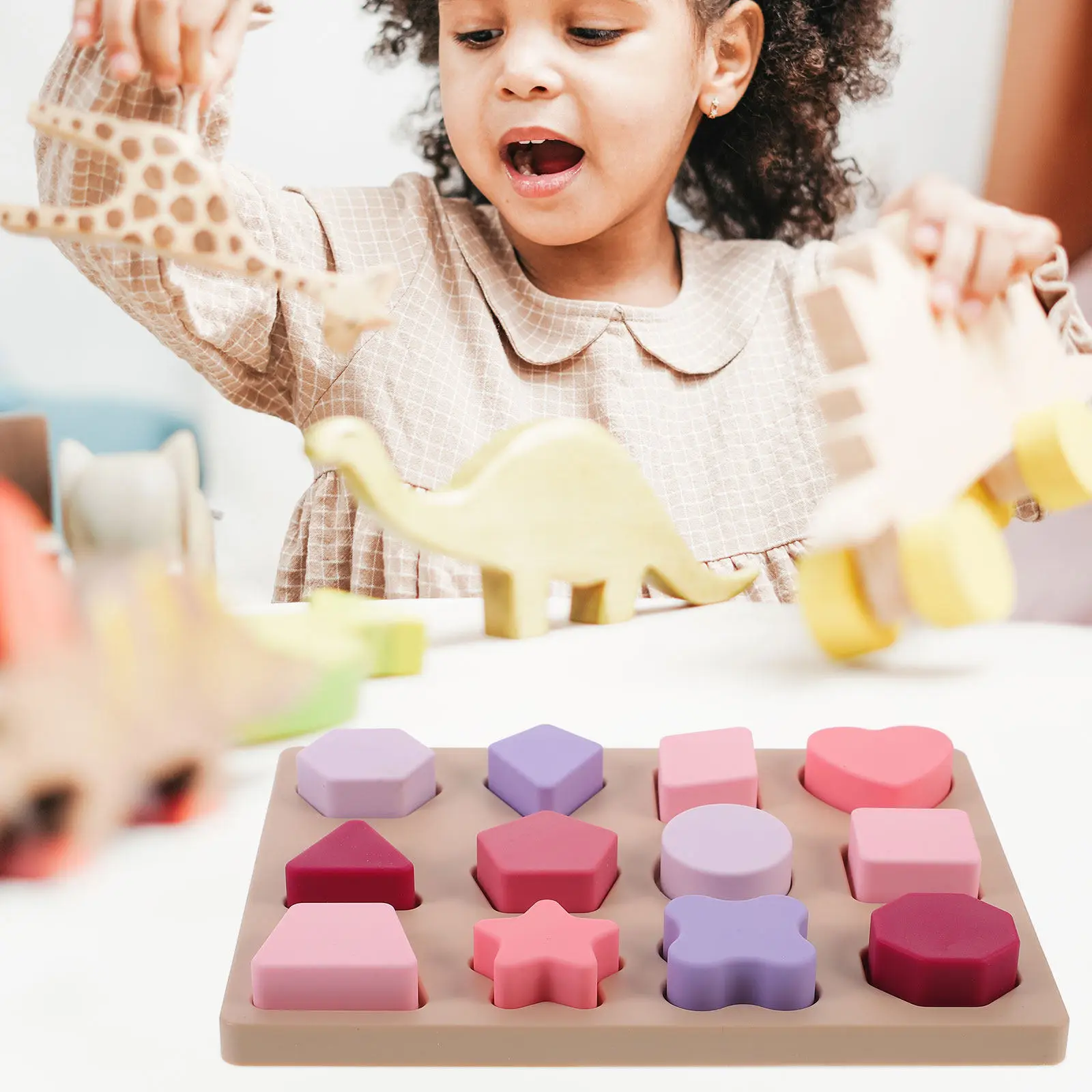 

1Set Silicone Shape Puzzle Early Learning Educational Matching Board for Kids Preschool Color Recognition