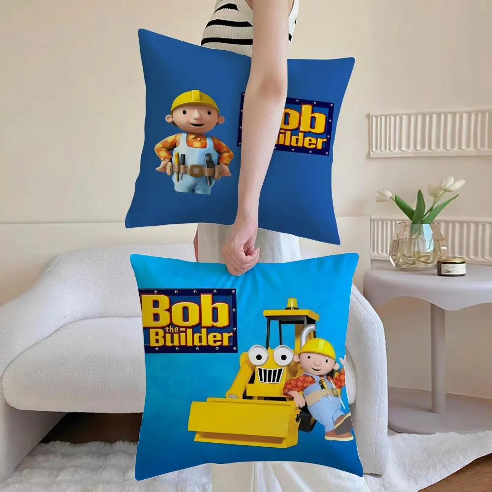 Cute UK Simple B-Bob The Builders Cushion Cover Washable Faux Linen for Daily Use Sofa Home Room lightweight Decor