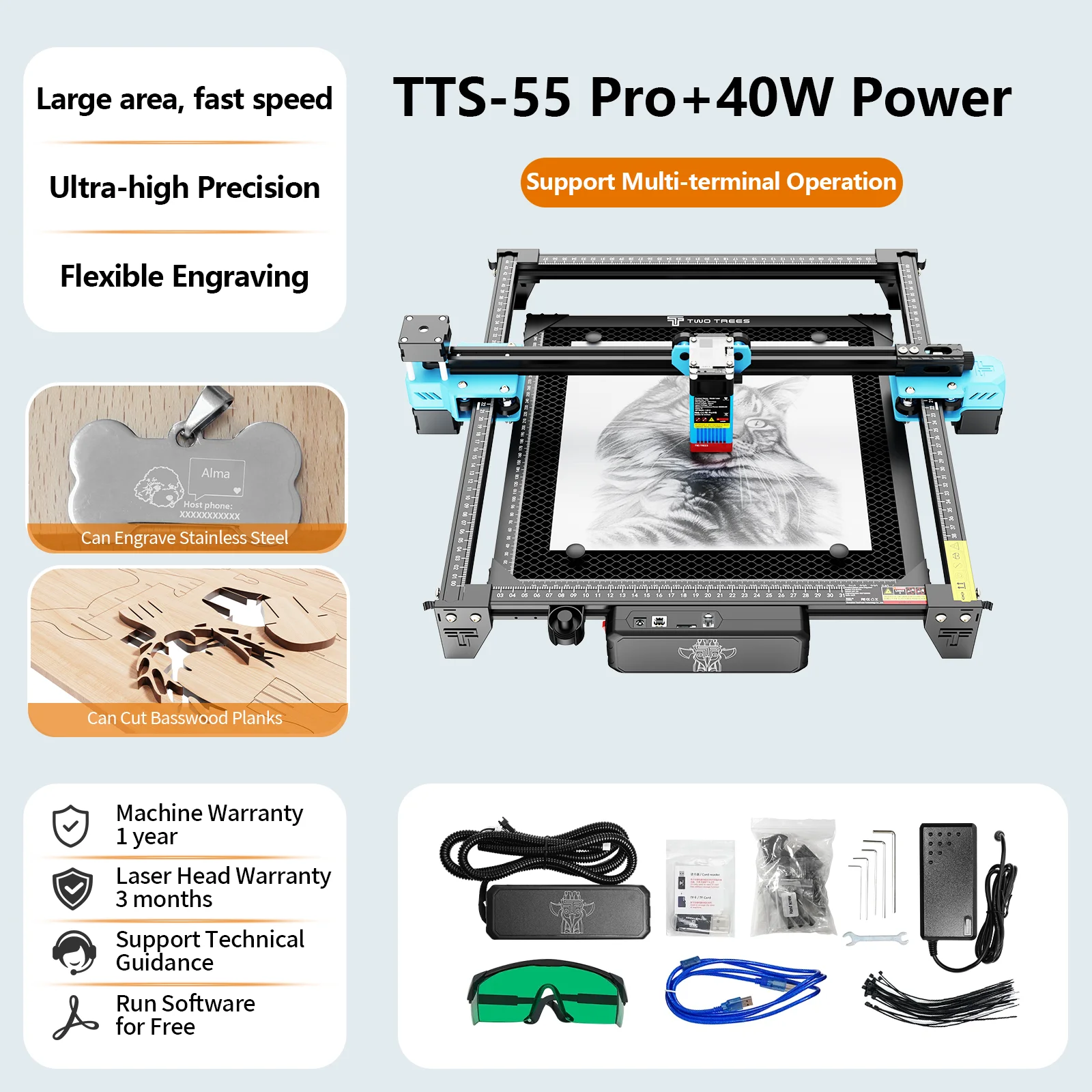 TwoTrees TTS-55 Pro Laser Engraver With Wifi Offline Control 445±5nm Blue Light Laser Engraving Cutting Machine Stainless Steel Carving Wood Acrylic Cutting - view 3