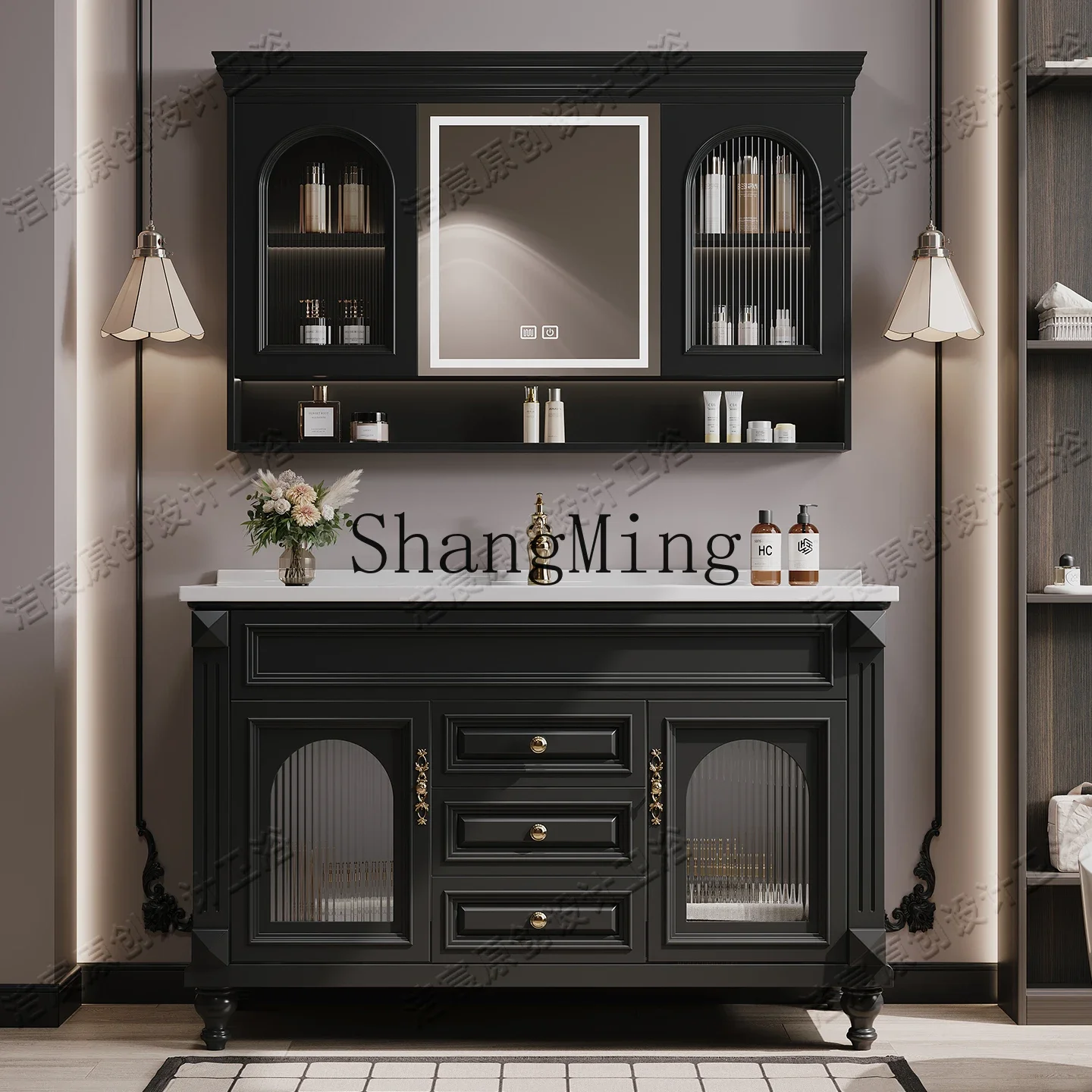 

CL oak bathroom cabinet combination integrated ceramic basin smart