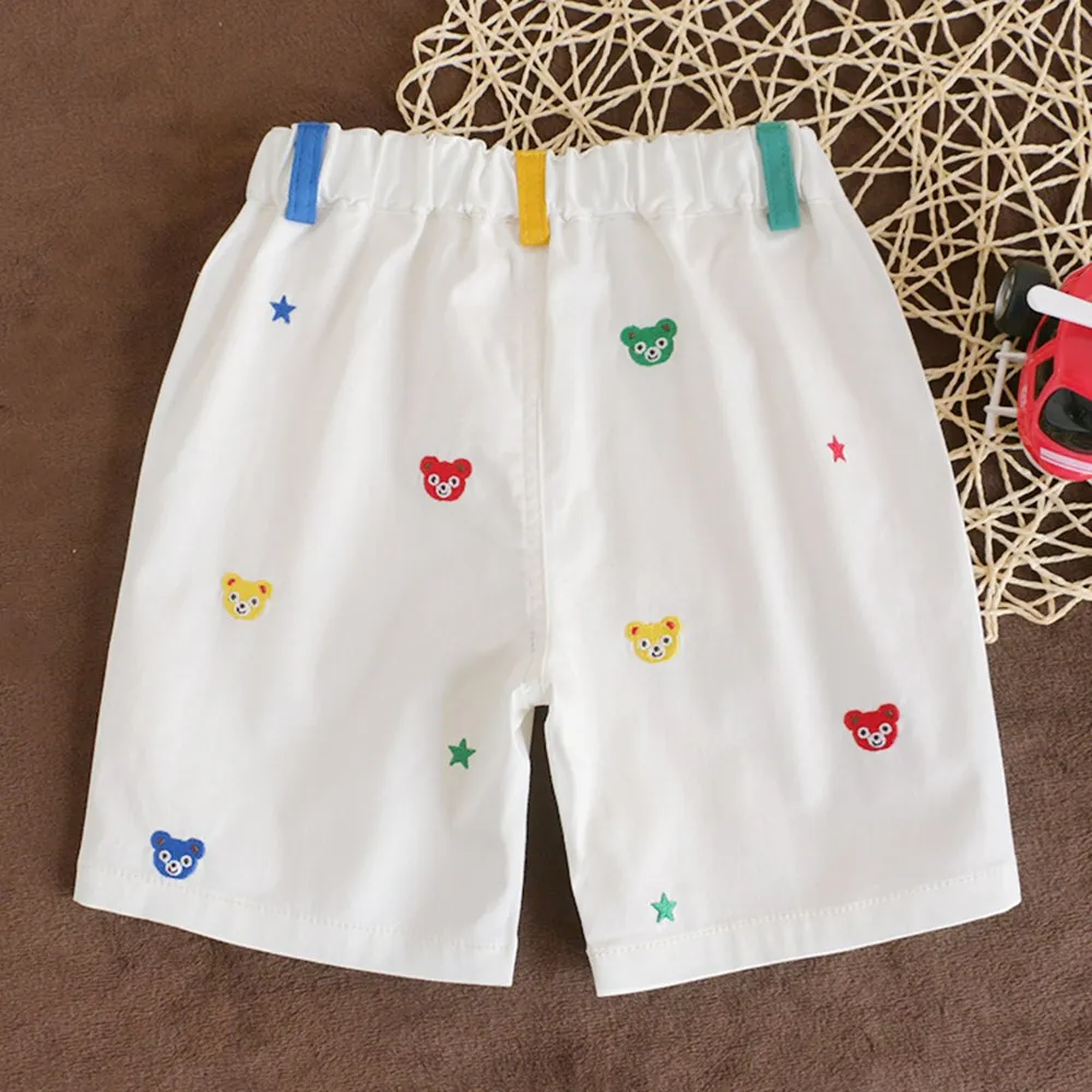

kids pants baby girls clothes boys pants Cute shorts colorful bear head pattern Spring summer white embroidered shorts