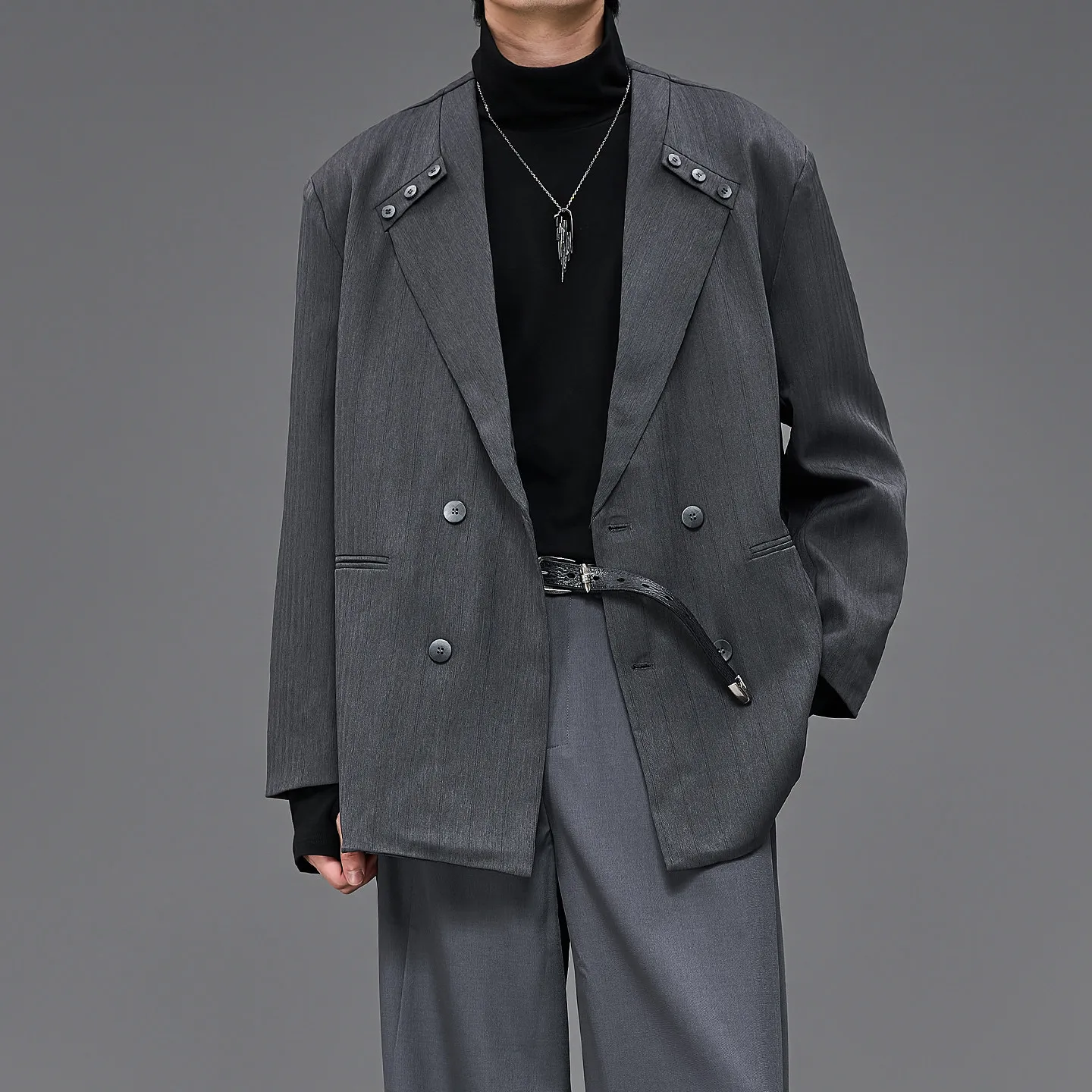 Japanese Retro Simple Fashion Gray Black Loose Single West Jacket Coat Designer Casual Men's and Women's Suit