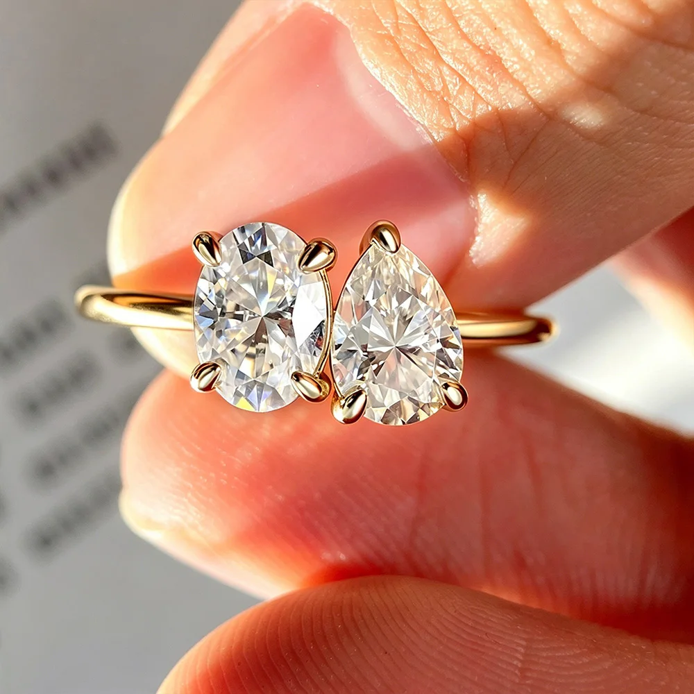 OEVAS 2 Stones Pear/Oval Cut 2ct Moissanite Rings S925 Silver Toi Et Moi Wedding Rings For Women Engagement Fine Jewelry Gift view 4