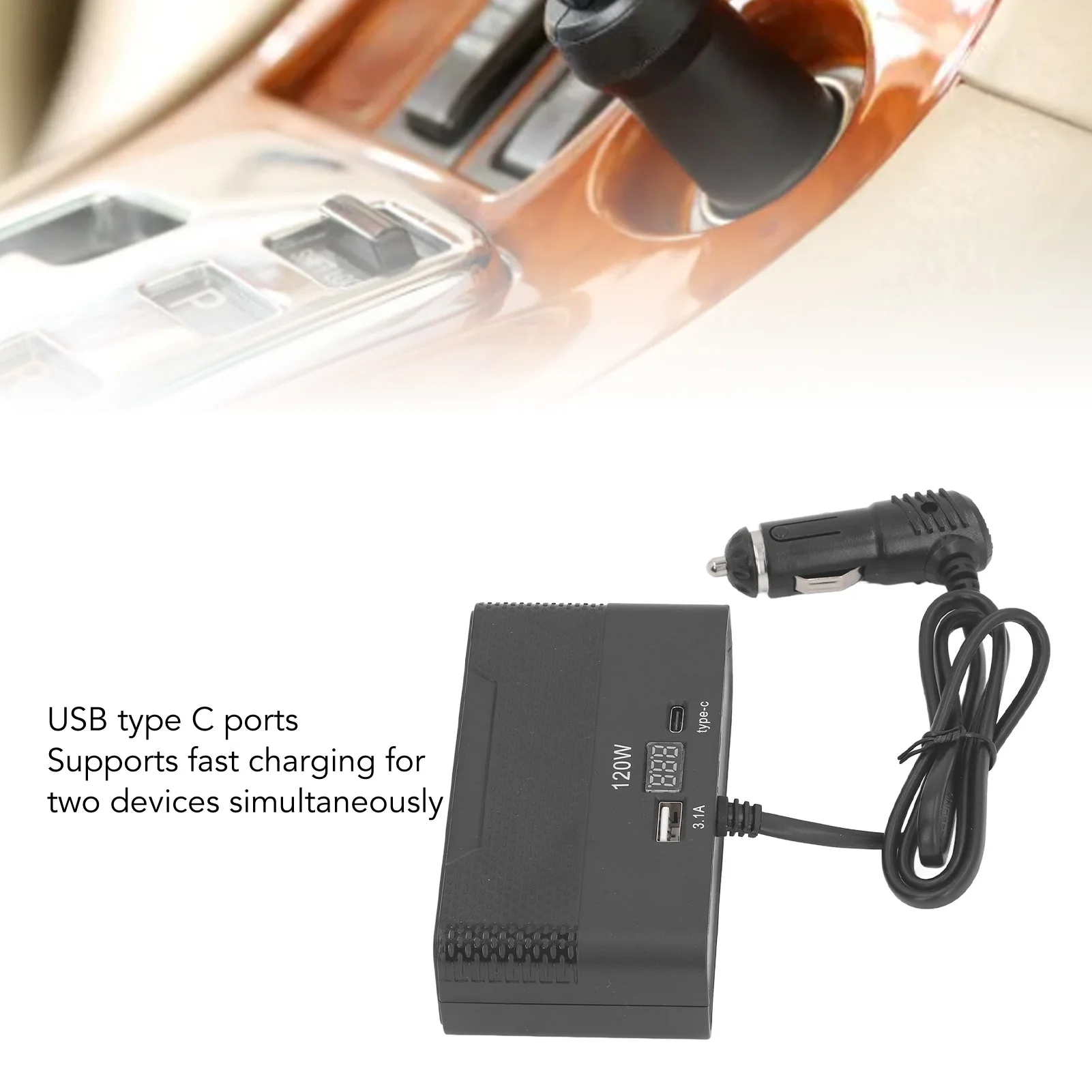 محول سيارة سيارة ولاعة السجائر الفاصل 4 مآخذ عرض الجهد USB نوع C ميناء متعدد المنافذ قابس طاقة للمركبات