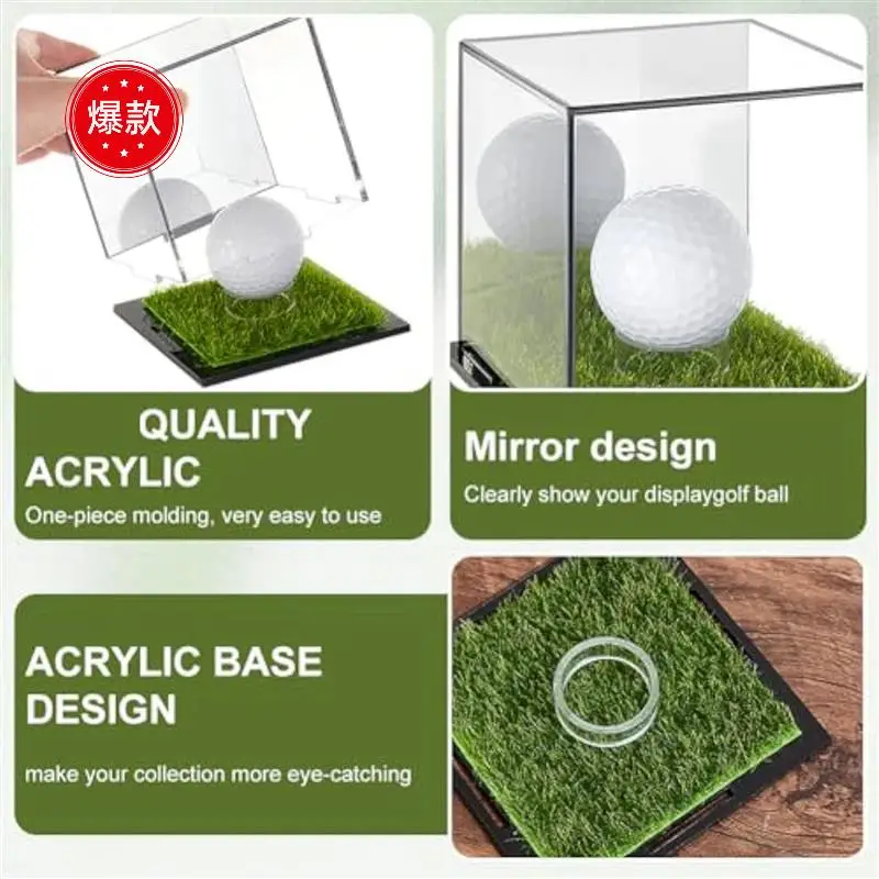

4X Golf Display Box Acrylic Golf Stand Transparent Display Box Square Display Box With Green Base