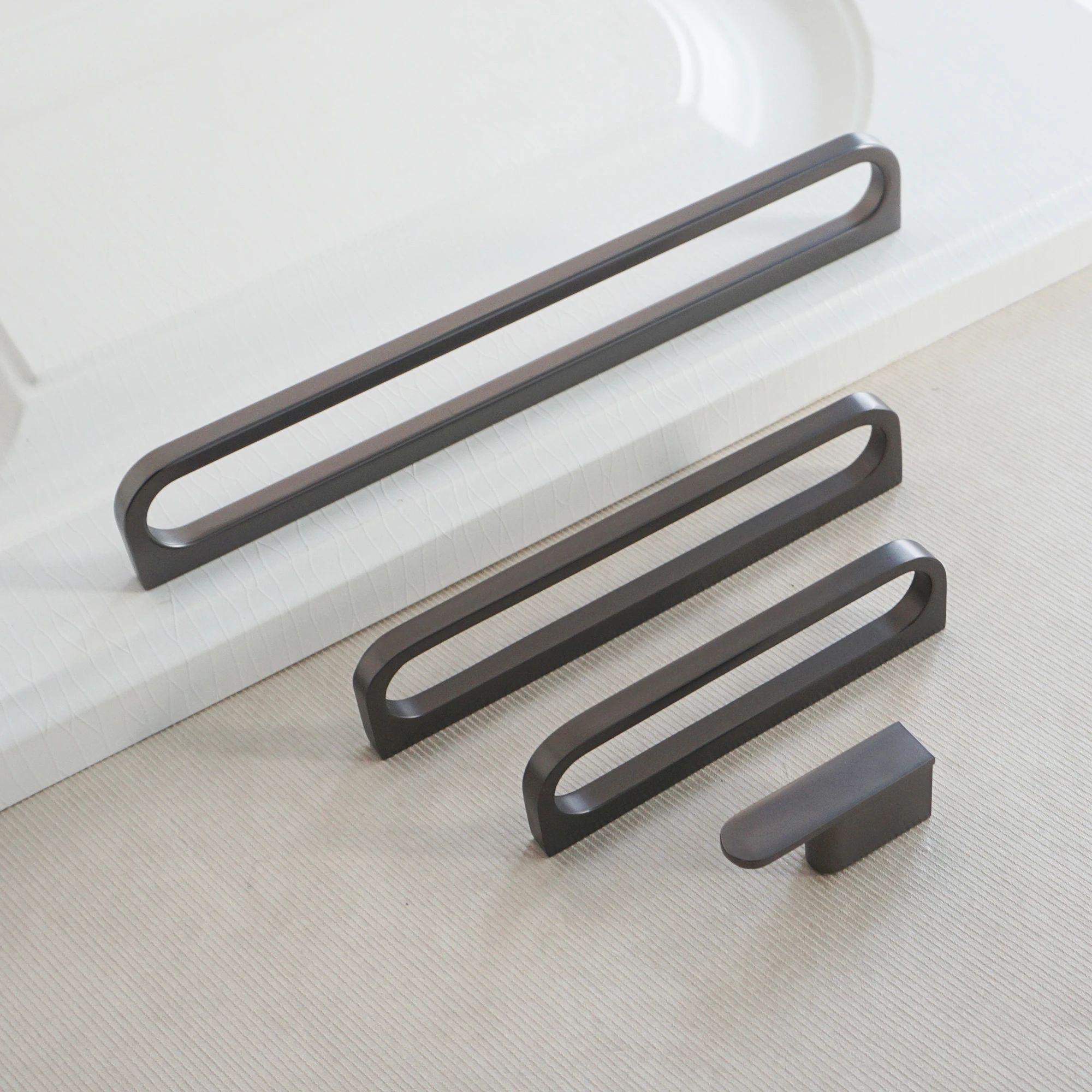Dark Grey Hollow Cabinet Handles Modern Wardrobe Cupboard Door Pulls Longer Furniture Handle Hardware Kitchen Accessories 320mm