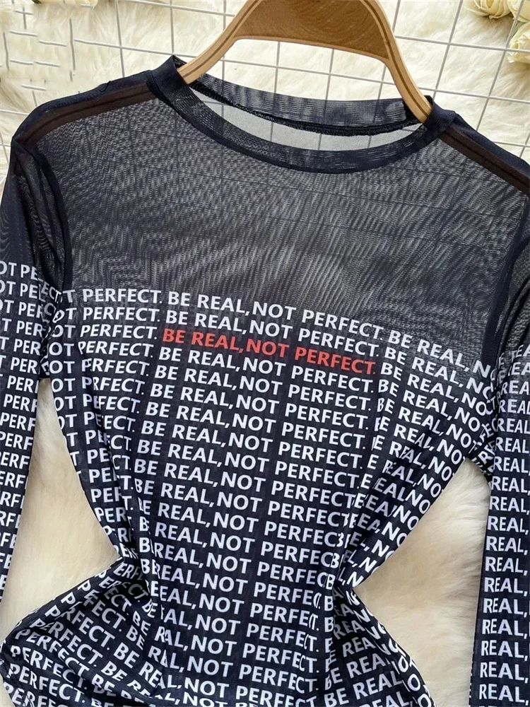 Frauen Sexy Damen Bodys Frauen Lange Ärmel Transparent Brief Gedruckt Chic Mode Schlank Hotsweet Mesh Playsuits Mode Neue