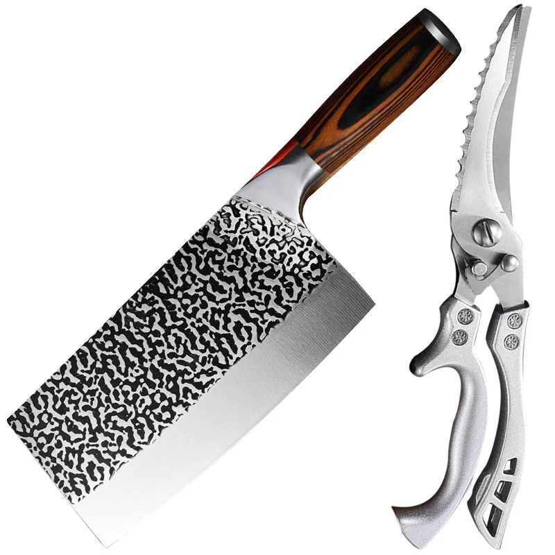 

Handmade Forged Kitchen Knife Butcher Knife Meat Chopping Cleaver Serbian Chef Cooking Knife 5CR15 Stainless Steel Knife Scissor