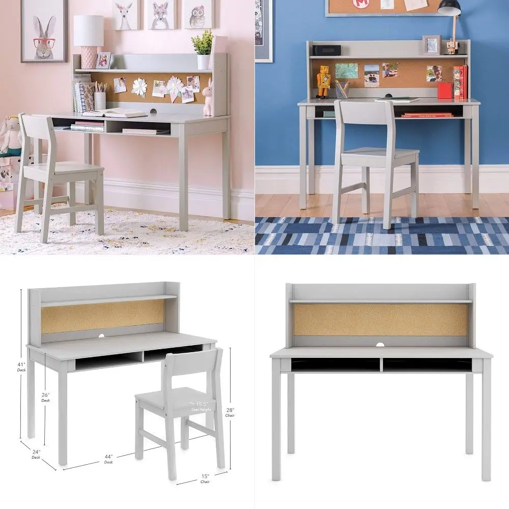 

DeskTable Rubber Wood Childrens Study Desk with Bookshelf and Two Drawers Desk for 3 Years Old and Above Students Study Compute