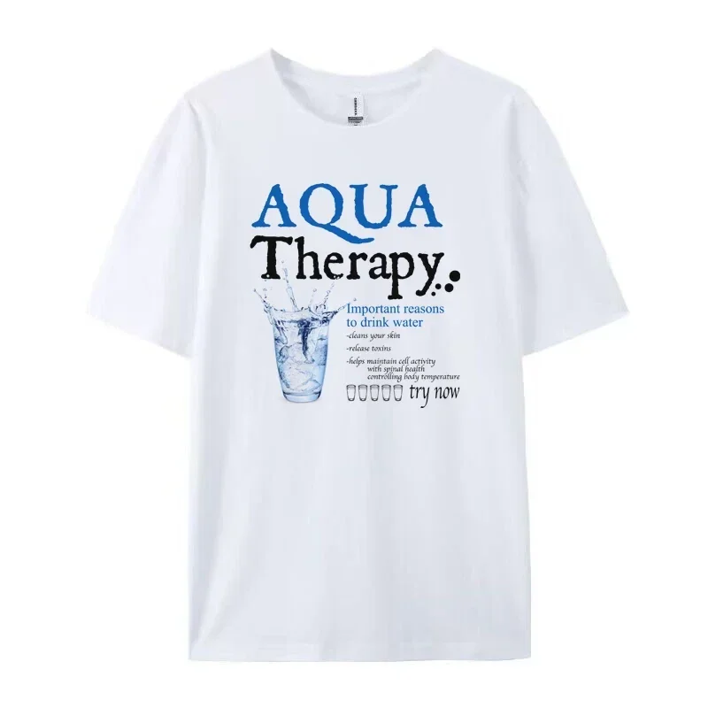 Aqua Therapy Women's Fashion T-Shirts Loose Y2k Aesthetic Streetwear Graphic Tops Cute Stay Hydrated Shirt Self Care Tee Shirt