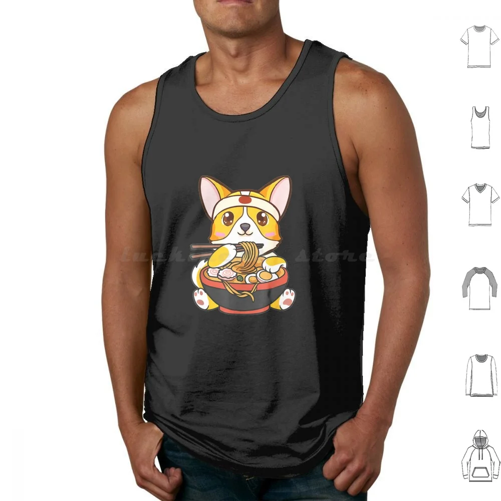 Corgi Eating Ramen Tank Tops Print Cotton Corgi Eating Ramen Corgi Ramen Cute Kawaii Noodles Japanese Funny Corgi Ramen