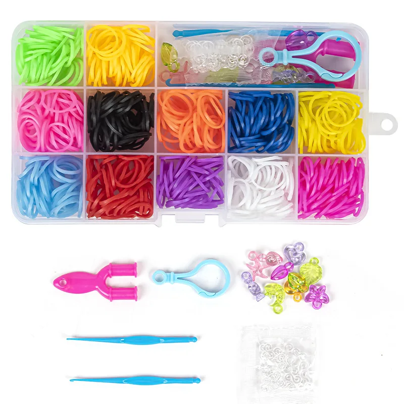 1Box Colorful Loom Bands Set Bracelet Making Kit DIY Creative Braided Necklaces Rubber Band Crafts Jewelry Making Accessories