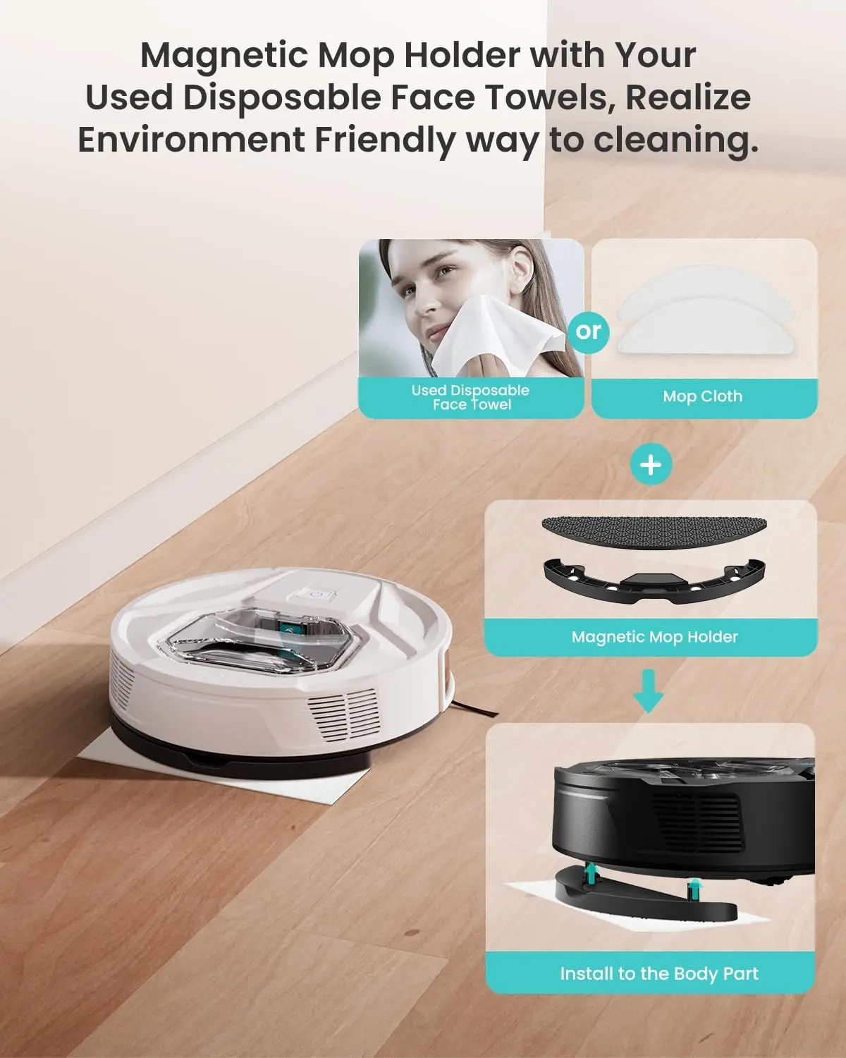 Robot Vacuum Cleaner with Mop, 6000Pa Powerful Suction, 210 Mins Runtime, Super Slim, Visible Dustbin, Carpet Detect