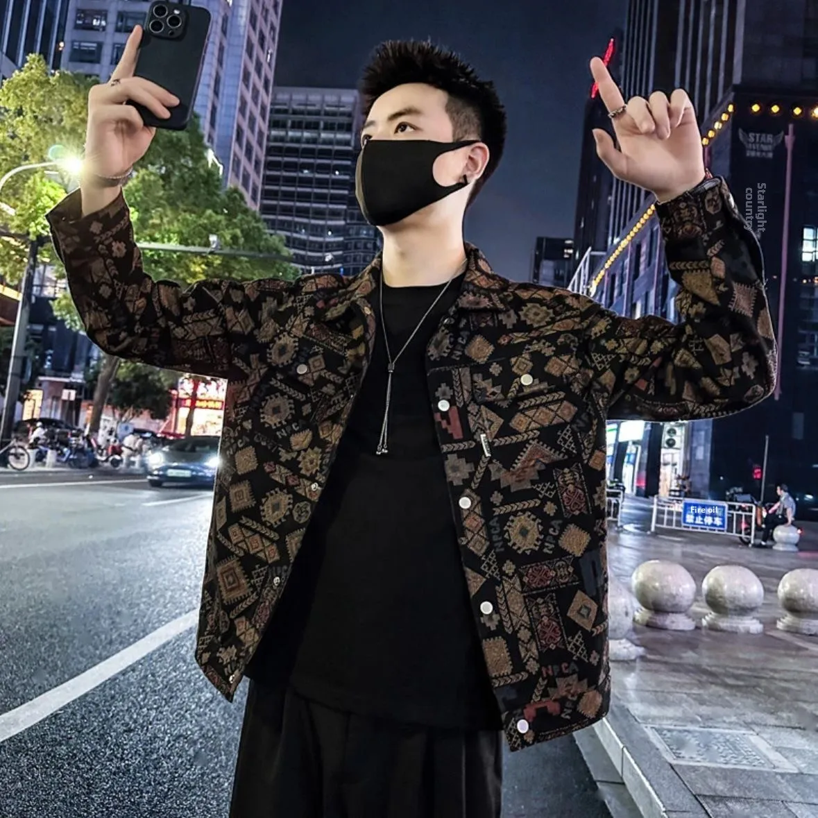 

Faionable Thiened Fce Lined Jaet Men's Autumn Winter New Sle Trendy Brand Youthful Stand Fit Windproof Outerwear