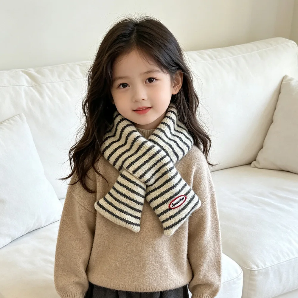 1-9Y Children's Scarf Striped Versatile Boys Girls Neck Protectoion Scarves Warm Cross Baby Neck Warmer