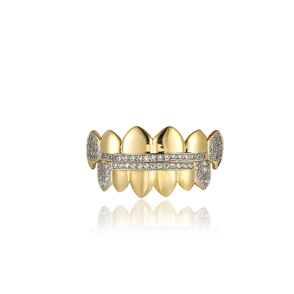 Tapas de circonia cúbica para hombres y mujeres, juego de parrillas con encanto superior e inferior, CZ Teeth Grillz, Iced Out, Micro Pave, rapero, regalo de joyería