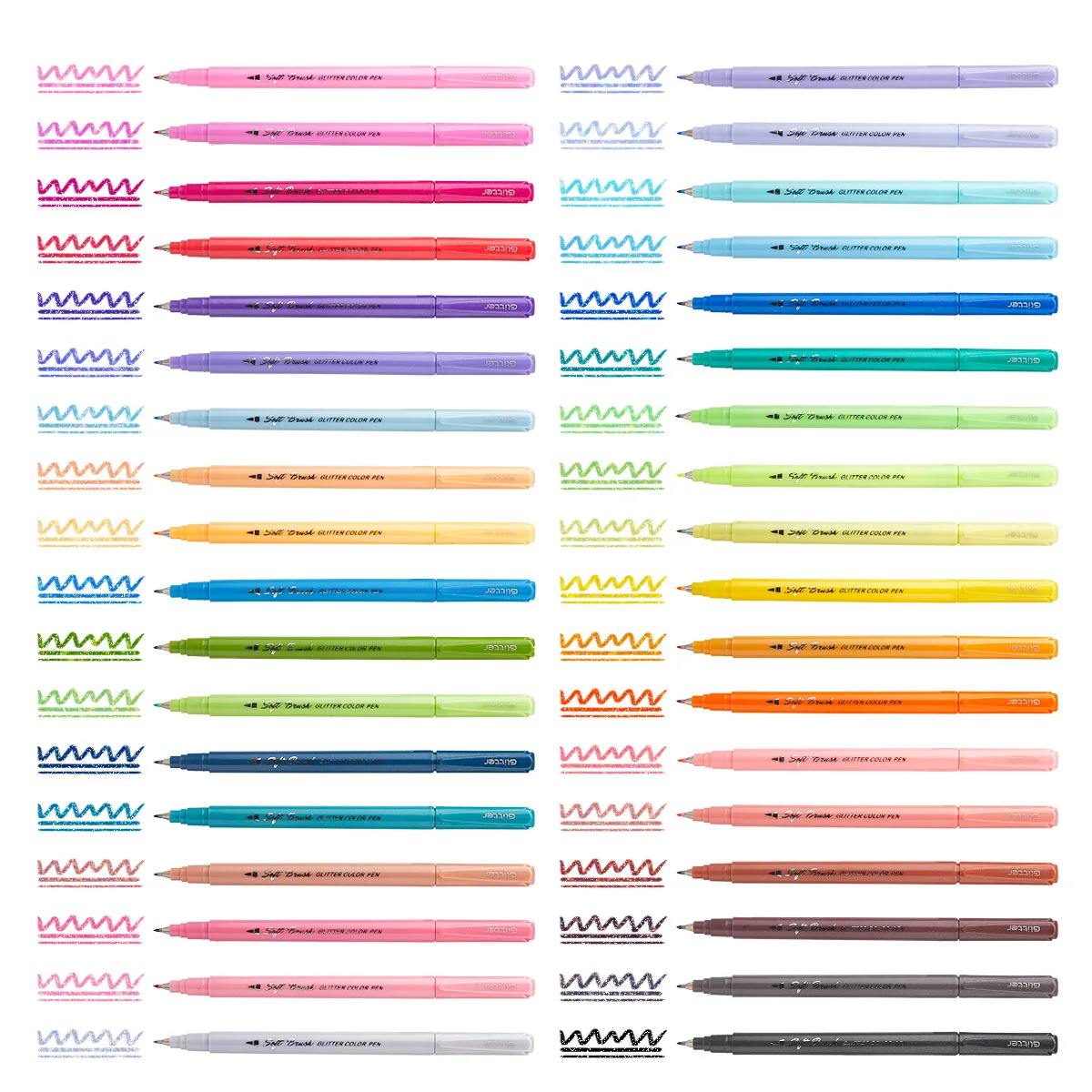 Glitter Soft Fiber Brush Pen Sparkling Color Fiber Tip Marker for Beginners Calligraphy Scrapbooking Hand Lettering Drawing