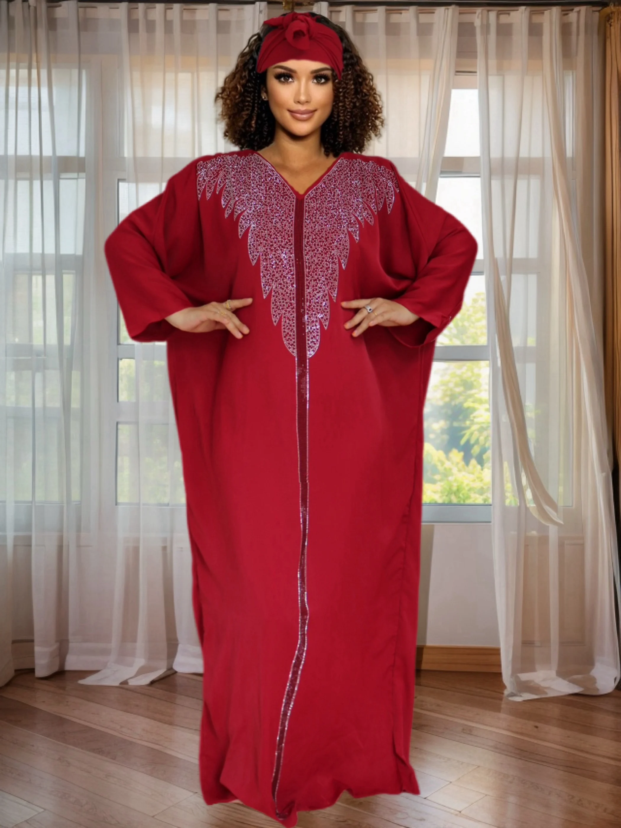 فستان سهرة Dashiki أنيق للنساء - فستان أنيق لحفلات الزفاف الأفريقية قفطان أنقرة من حجر الراين