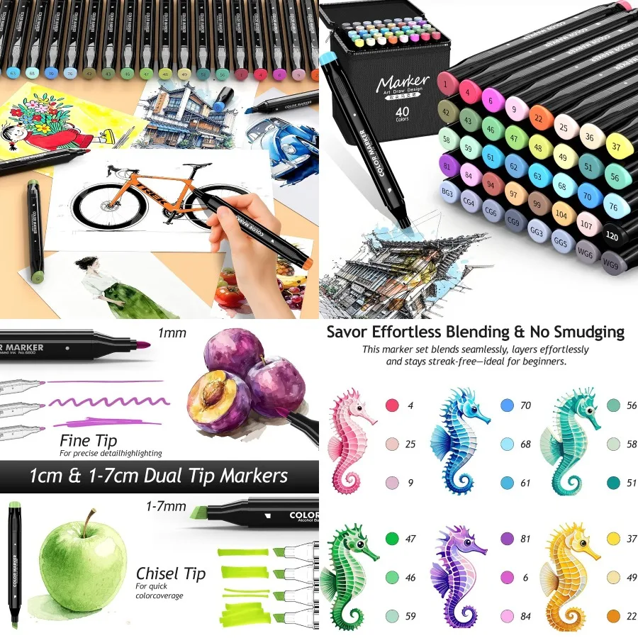 

Набор спиртовых маркеров, 40 цветов, художественные маркеры с двумя наконечниками для взрослых, книжки-раскраски, художников, рисование, изготовление карточек для эскизов, идеально подходящие для P