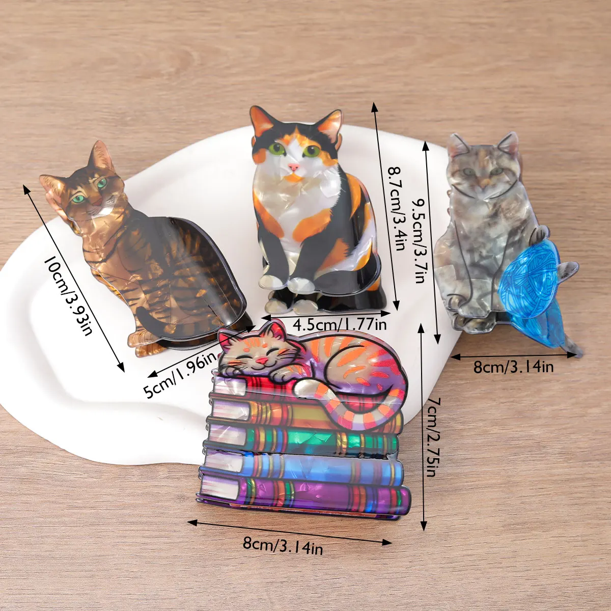 قطعة واحدة من مجموعة القطط الأليفة اللؤلؤية المخصصة بطباعة مشبك شعر للفتيات