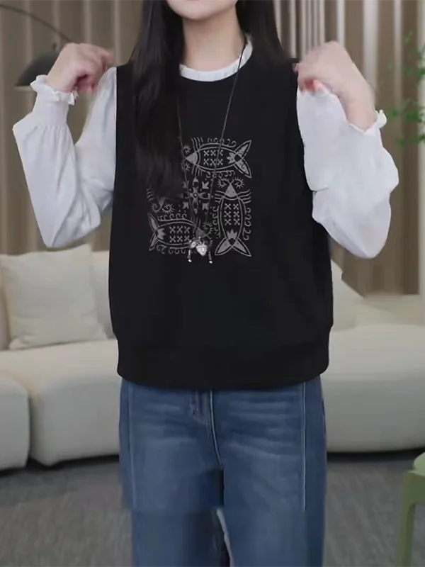 

Новая женская толстовка свободного кроя с цветными блоками, осенне-зимняя, больших размеров, в корейском стиле, с длинными рукавами и круглым вырезом