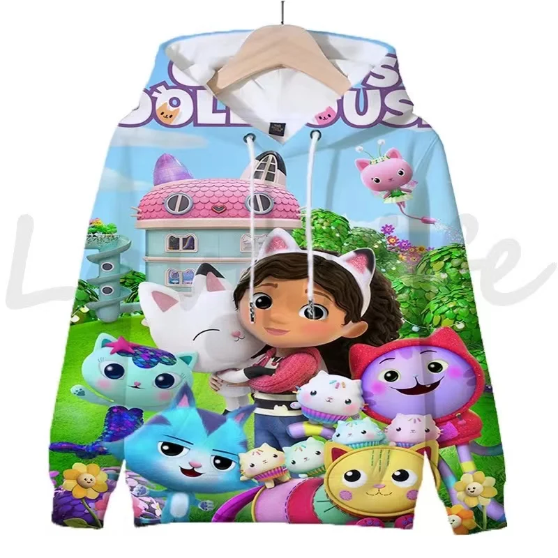 Autumn New Gabbys Dollhouse Hoodie Children\'s Cute Cartoon Print Sports Vibrant  Versatile Girls Pullover Long Sleeve Sweatshirt