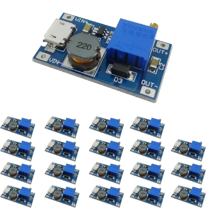 5/10/20PCS MT3608 DC-DC Step Up Converter Module Adjustable Booster Power Supply Module Voltage Regulator 2A Max 2V-24V To 5-28V