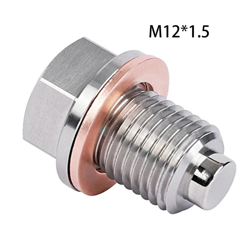 1Pcs M12x1.5 Magnetic Oil Drain Plug, Stainless Steel Sump Drain Nut Bolt with Copper Crush Washer For BMW Benz Car Accessories