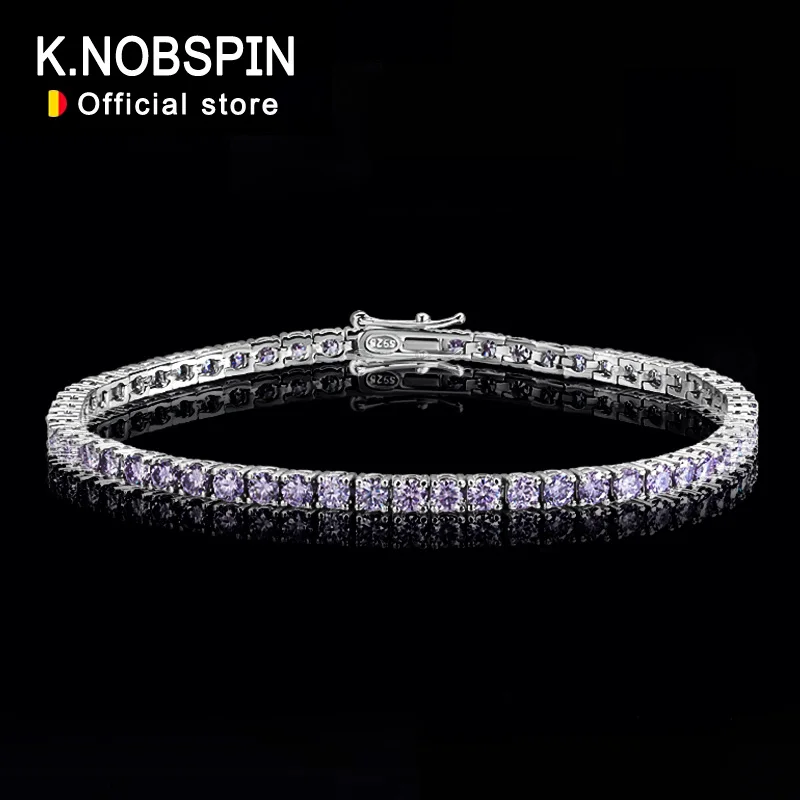 KNOBSPIN Purple Moissanite Tennis Bracelet GRA Certified Lab Diamond s925 Sterling Silver 18k Wedding Bracelets for Women Man