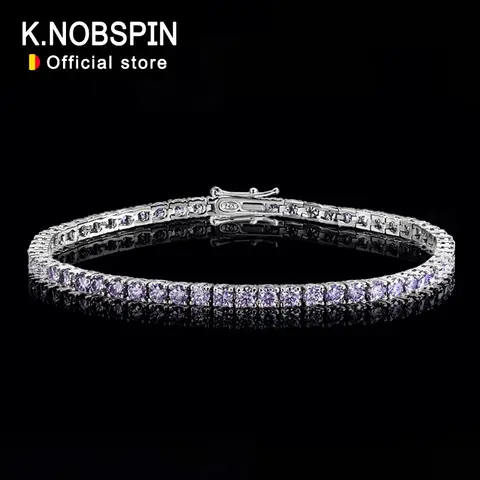 KNOBSPIN 퍼플 모이사나이트 테니스 팔찌, GRA 인증 랩 다이아몬드 s925 스털링 실버, 18k 웨딩 팔찌, 남녀공용