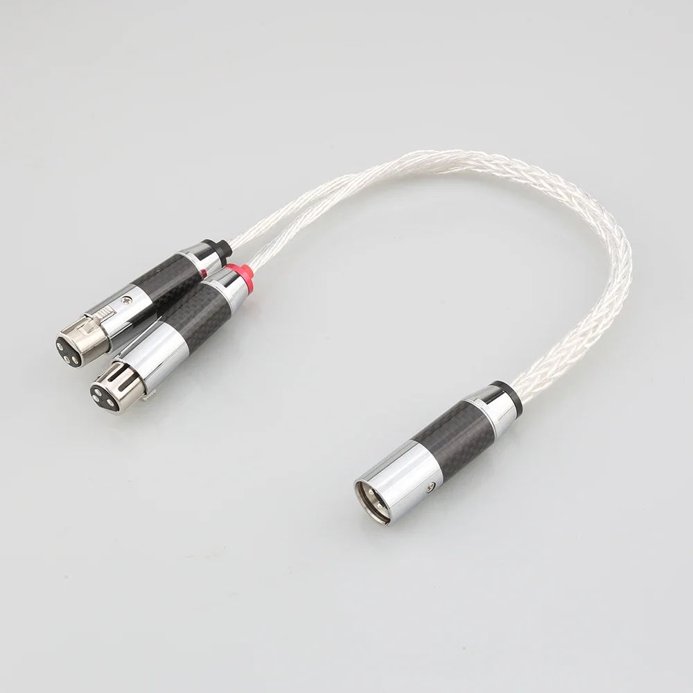 

8AG Silver Plated XLR Male to Dual XLR Female Y Splitter 3Pin Balanced Microphone Cable Carbon Fiber Rhodium Plated XLR Plug HIF