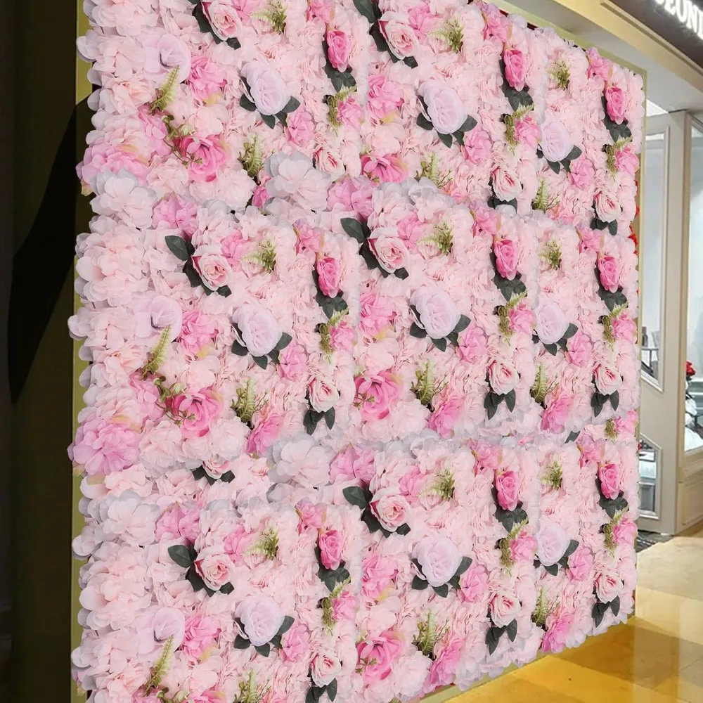 12 Pack Artificial Flower Wall Panel Backdrop Faux Hydrangea Rose Flower Backdrop Panels for Wedding Party Event Decor