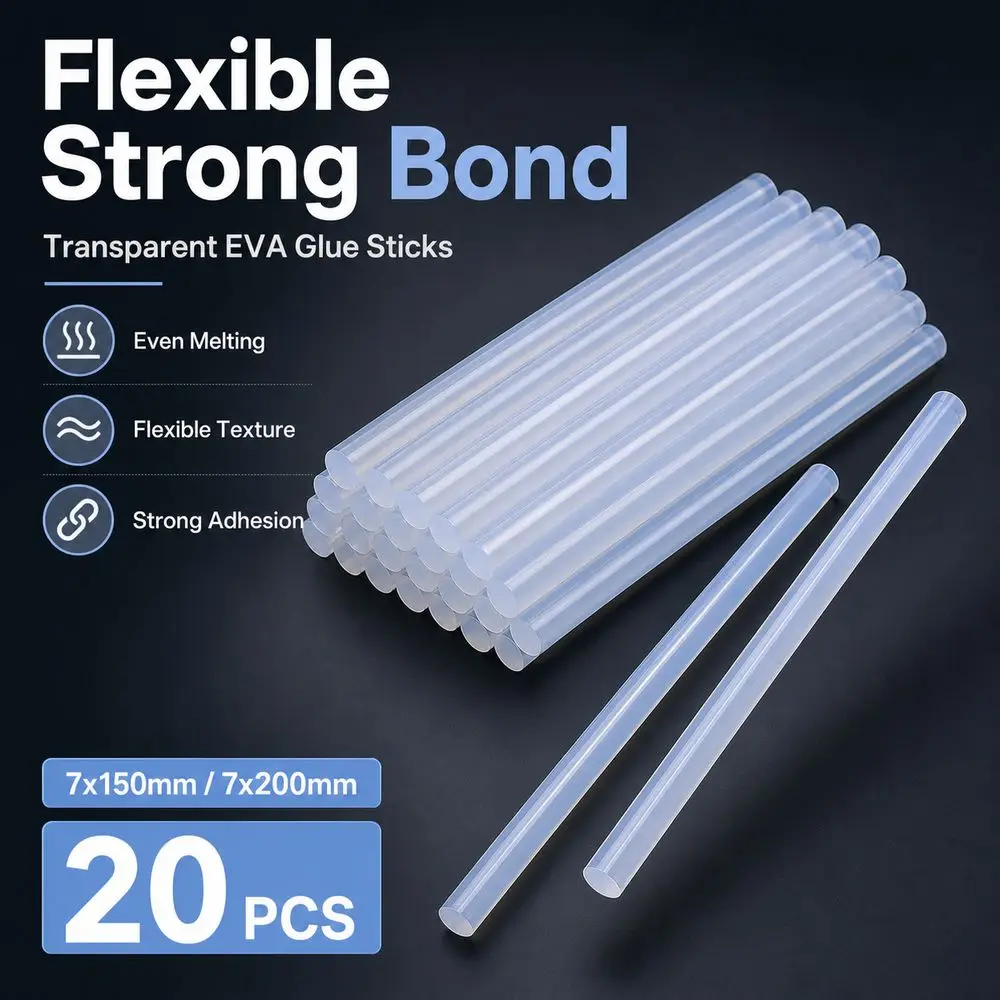 20Pcs Durable Transparent Hot Melt Glue Sticks Strong Adhesion Flexible EVA Glue Sticks EVA Adhesive Glue Rods Home Repair