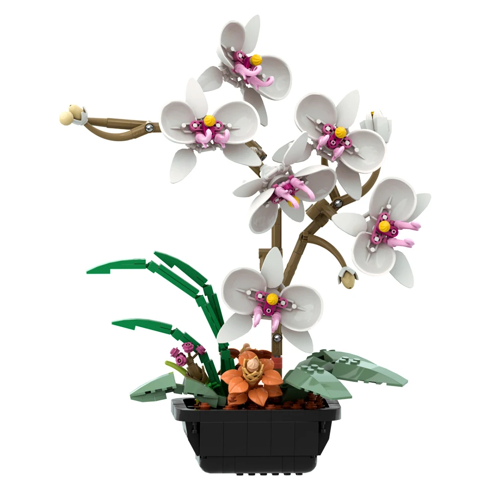 MOC White Phalaenopsis Potted Plant Building Blocks Ideas Toys Model Kit Decora Garden Flower Bonsai Adult Kids DIY Gift Bricks