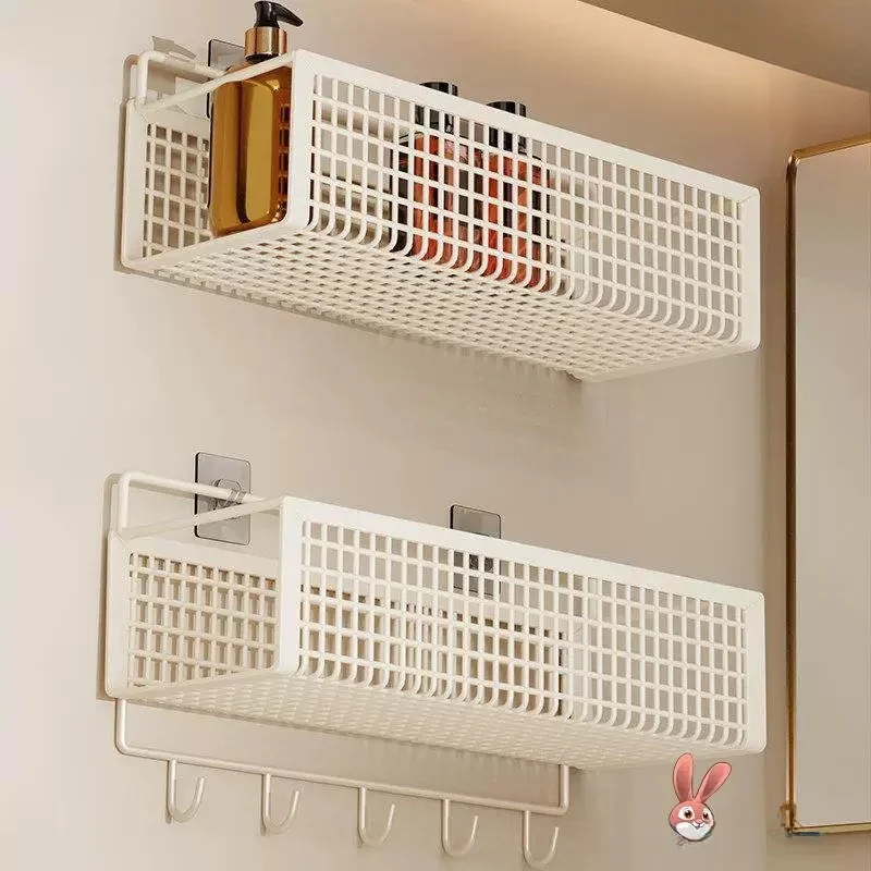Bathroom Wall Mounted Storage Shelf No Drilling Cream Style Organizer Rack for Washstand Compact Space Saving Design