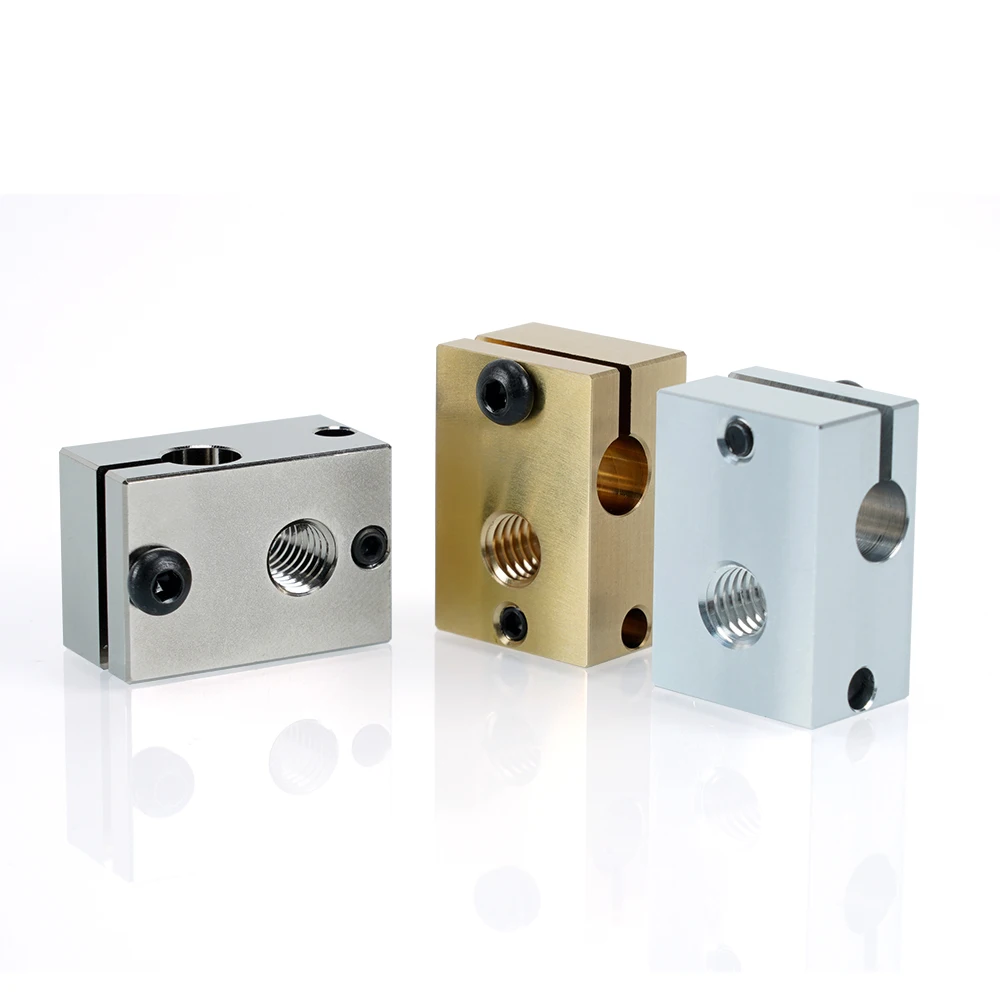 1Pc E3D V6 Heated Block Aluminum Brass Plated Copper for PT100 E3D V6 Heating Blocks Extruder J-head Hotend 3D Printer Parts