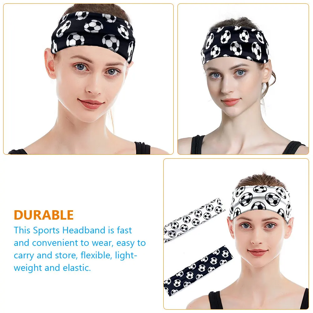 2Pcs Decorative Football Themed Headbands High Elasticity Sweat Absorbing Sports Hair Bands for Daily Wear Yoga Running Training