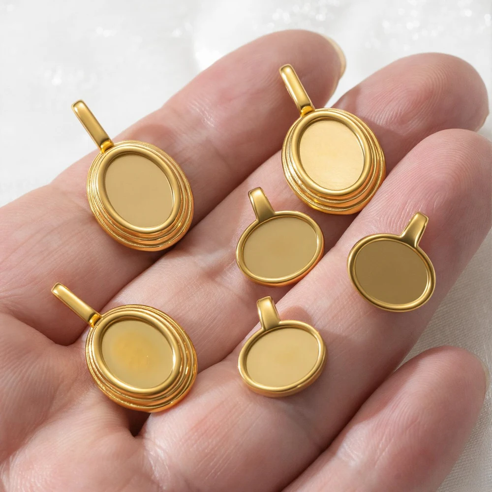 5 Stück Edelstahl-Oval-Fassungen für Anhänger, Leere Cabochon-Fassung für DIY-Halsketten, Ohrringe und Schmuckherstellung – Detail 4