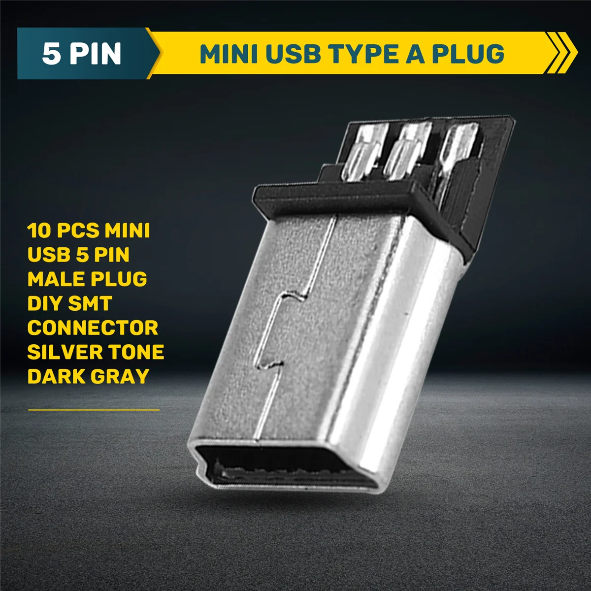 B66C 10 Stück Mini USB 5-poliger Stecker DIY SMT-Stecker Silberton Dunkelgrau